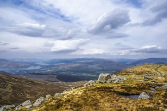 View from Nevis Range Mountains, Grampian Mountains, Fort William, Highland, Lochaber, Scotland, UK