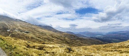 Panorama View from Nevis Range Mountains, Grampian Mountains, Fort William, Highland, Lochaber,