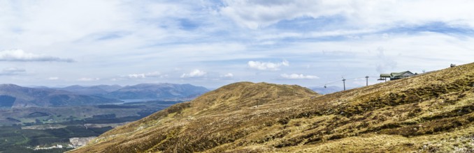 Panorama View of Nevis Range Mountains, Grampian Mountains, Fort William, Highland, Lochaber,