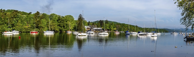 Panorama of Boats on Windermere Lake, Fell Foot Park, Lake District, Cumbria, England, United