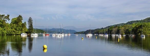 Panorama of Boats on Windermere Lake, Fell Foot Park, Lake District, Cumbria, England, United