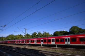 Daylight shot S-Bahn, train, class 420 in traffic red, platform, stop, Sommerrain station, public