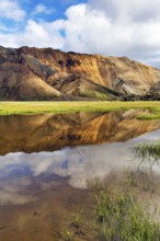 Volcanic landscape, colourful rhyolite mountains, Cumulus, Landmannalaugar, remote hiking area in