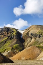 Volcanic landscape, colourful rhyolite mountains, Cumulus, Landmannalaugar, remote hiking area in