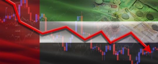 United Arab Emirates financial crisis on economic graph. Financial fall of United Arab Emirates on