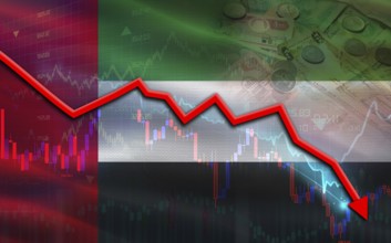 United Arab Emirates financial fall on economy market. United Arab Emirates financial crisis on