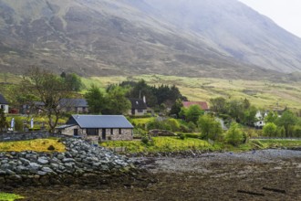 Farms over Loch Sligachan, Sligachan, Isle of Skye, Scotland, UK