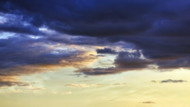 Dramatic cloudy sky, dark storm clouds, evening sky, text free space, Suðurland, Sudurland, Iceland
