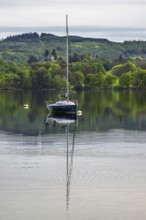 Boats on Windermere Lake and mountains, Ambleside, Lake District, Cumbria, England, United Kingdom