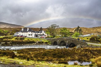 Rainbow over Sligachan Old Bridge, Isle of Skye, Scotland, UK