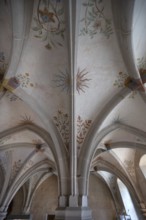 Late Gothic ribbed vault in the lay refectory, built in 1530, painted in 1528, Bebenhausen
