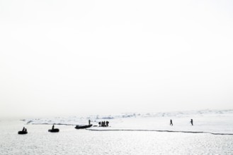 Zodiac with guides lands, Ice Edge, Sea, Spitsbergen, Svalbard