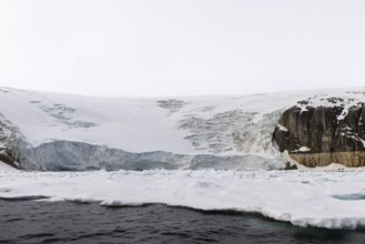 Ice in front of glacier tongue, sea, Alkefjellet, Spitsbergen, Svalbard