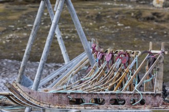 Dog sled on a platform, Aventdalen, Longyearbyen, Spitsbergen, Svalbard