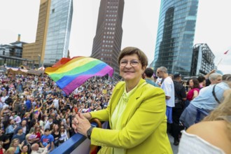 Saskia Esken (former SPD party chairwoman) on one of the floats at the 47th Christopher Street Day