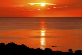 The sun rises on the Costa Rei in Sardinia, an Italian Mediterranean island, Sardinia, Costa Rei,