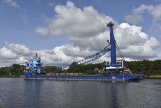 Heavy goods vessel MERI, cargo ship MERI in the Kiel Canal, Kiel Canal, Kiel Canal,