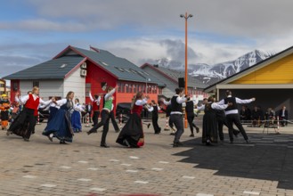 Folk dance at the reception for King Harald at the end of coal mining, Longyearbyen, Spitsbergen