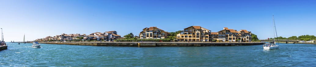 Panorama of Boats on canal in Capbreton, Landes, Nouvelle-Aquitaine, France