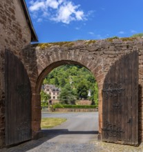 The old castle with Barbarossaplatz and the castle café in the old town centre of Büdingen, Hesse,