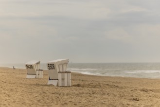 Abandoned beach chairs waiting for guests, Wennigstedt-Braderup, North Sea, Sylt,