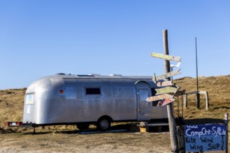 Discarded caravan converted into an office, North Sea, Ellbogen, List, Schleswig-Holstein