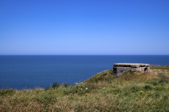 Former German bunker, Atlantic Wall, Second World War, D-Day, Étretat, sea, steep coast, cliffs,