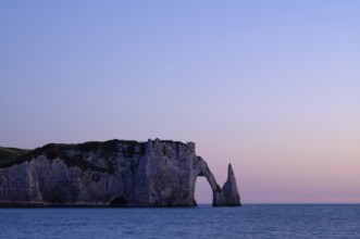 Rock arch Falaise or Porte d'Aval and rock needle Aiguille, Étretat, sea, steep coast, cliffs,