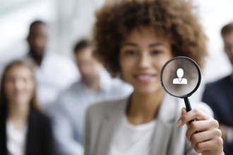 Concept of a brain hunter human resources in search of talented professionals for corporate office