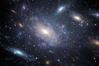 Collage of galaxies nebulas and cosmos space, AI generated