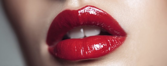 Closeup of sensuous woman red lips, AI generated