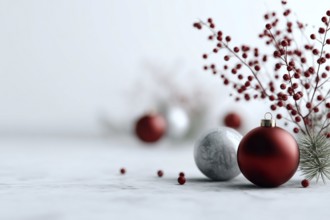 Christmas decoration and gifts on white background, AI generated