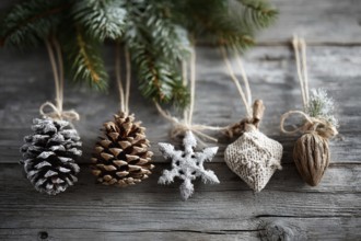 Christmas decoration on wooden background, AI generated