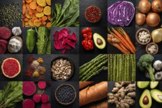 Collage healthy organic food and various healthy diets for improving weight and overall digestive