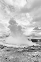 Active Strokkur, water column, high temperature area Haukadalur, tourist attraction at the Golden