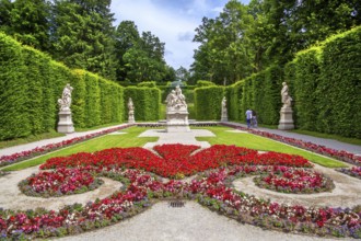 Baroque garden parterre on the east side of Linderhof Palace, Ettal, Ammertal, Upper Bavaria,