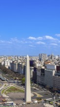 Panoramic cityscape and skyline view of Buenos Aires near landmark obelisk on 9 de Julio Avenue
