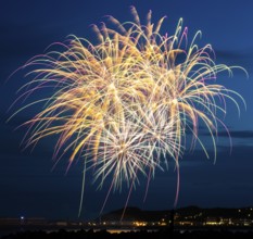 Bright, atmospheric, splendid and intense fireworks display with many illuminated sheaves for the