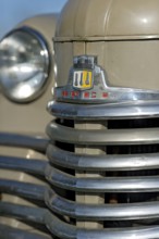 Vintage Opel Olympia, built 1950 to 1953, 1950s, radiator grille, old company logo, Bavaria,