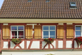 Hotel, Gasthof Storchen, restaurant, half-timbered, building, wooden shutters, Oberuhldingen