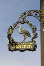 Hotel, Gasthof Storchen, inn sign, gastronomy, restaurant, restaurant, writing, letters, district