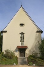 Chapel of St Wolfgang Oberuhldingen, built in 1711, stone figure of St Wolfgang depicted as a