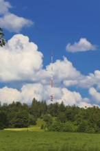 Raichberg transmitter, clouds, trees, basic network transmitter of the Südwestrundfunk for radio