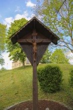 Wooden cross, crucifix, Jesus on the cross, Christian art, back of St Martinus, Catholic church,