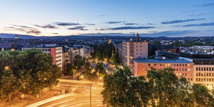 Residential and office building on Kaiser-Friedrich-Ring in the city centre at night, Wiesbaden,