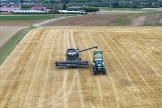 Combine harvester and tractor in an agricultural area, Korb im Remstal, Baden-Württemberg, Germany