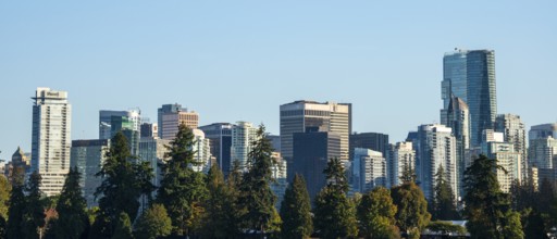 Skyline, city view with skyscrapers, Vancouver, British Columbia, Canada