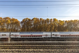 InterCity entering Stuttgart Central Station in autumn. Apron of the track. Stuttgart,