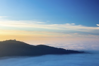 Inversion weather, fog, sunset, view from Breitenstein, Teck Castle, autumn, Ochsenwang, Swabian