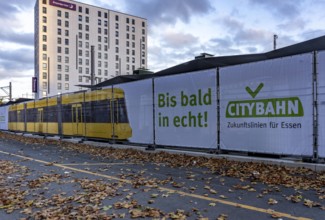 Construction site of the stop at the main train station, for the new city railway, visualization of